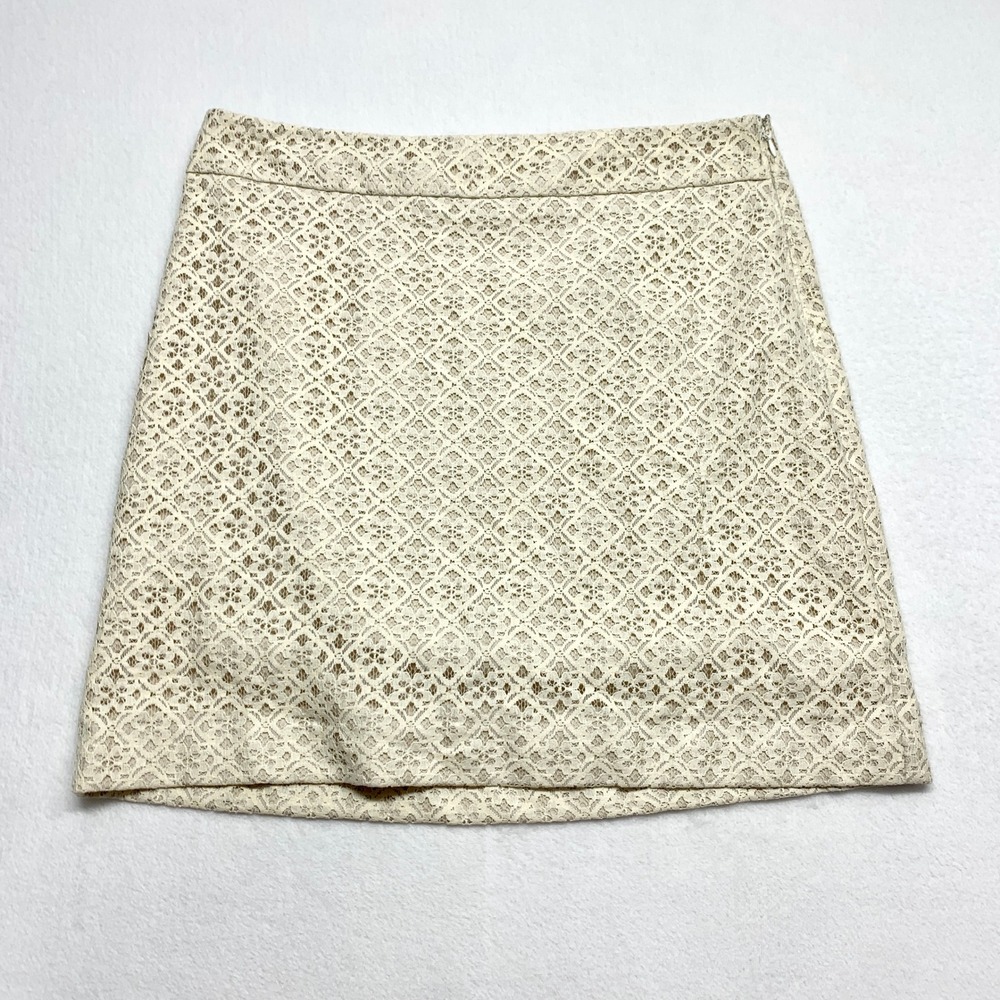 LOFT Floral Lace Mini Skirt Womens Size 10 Cream Ivory Boho Cotton Blend A-Line